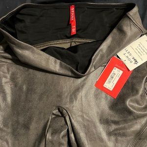 Spanx faux leather moto leggings in gunmetal